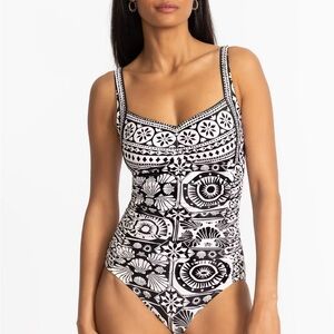Johnny Was Black and White Patterned Swimsuit L. NWT